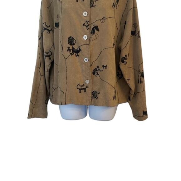 Chico's Design Tan Blazer with Native American Artistic Pattern, Size 3 RN79984 - Picture 4 of 5